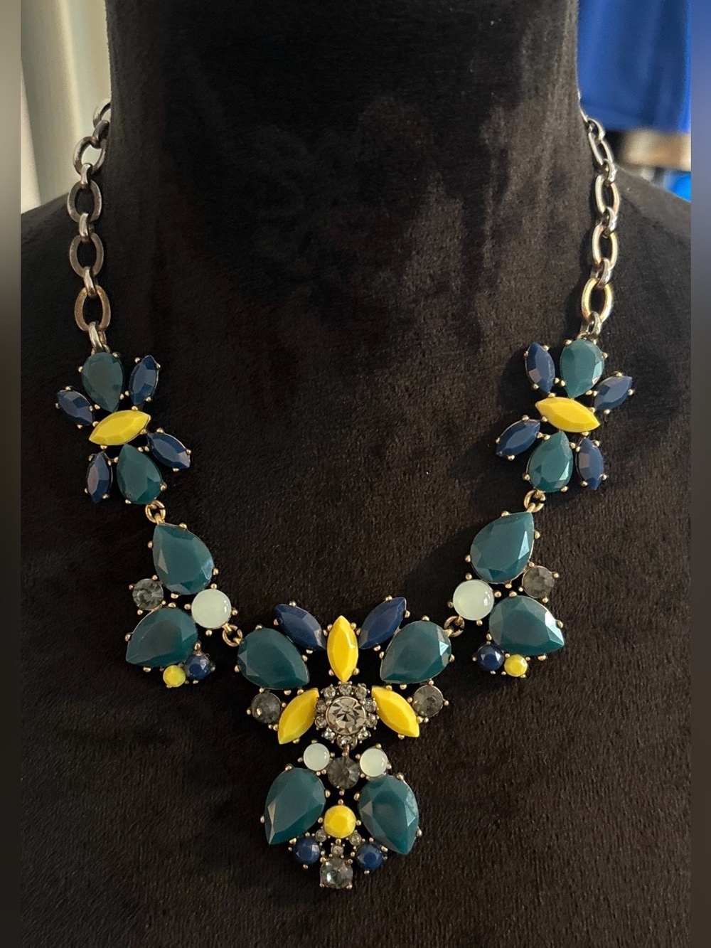 J. Crew Multicolor Faceted Stone Floral Statement Necklace Boho Artisan
